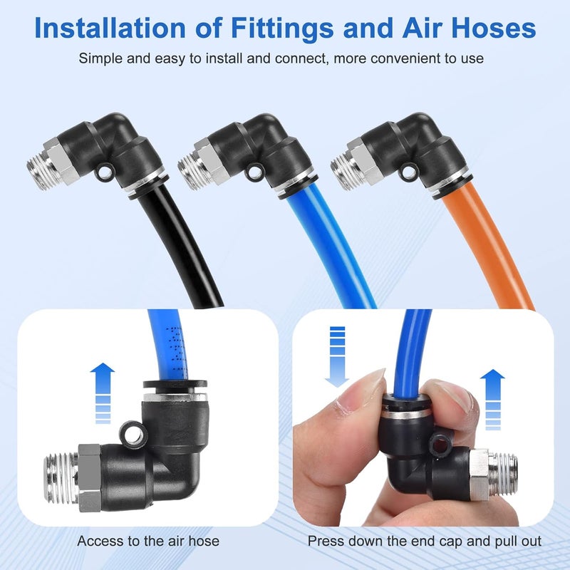 cnaodun 12 Pcs Push to Connect Fittings 1/4 Inch Tube OD x 1/8 Inch NPT Thread Pneumatic Male Straight and Elbow Quick Connect Air line fittings - Image 5